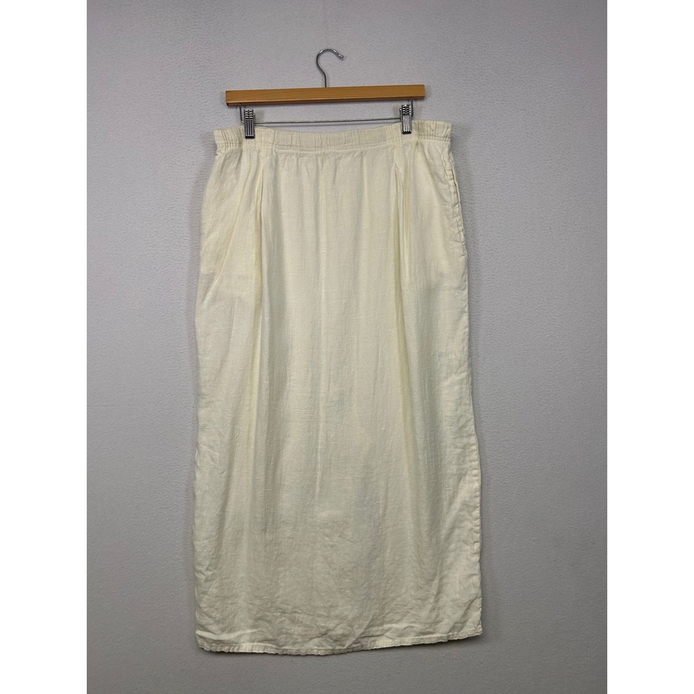 Coastal Minimalist Marc Ware Womens Medium Cream 100% Linen Maxi Skirt Pockets
